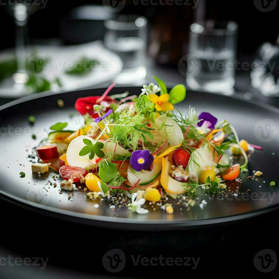 Fresh gourmet salad with organic vegetables and herbs. High-resolution. AI Generative photo