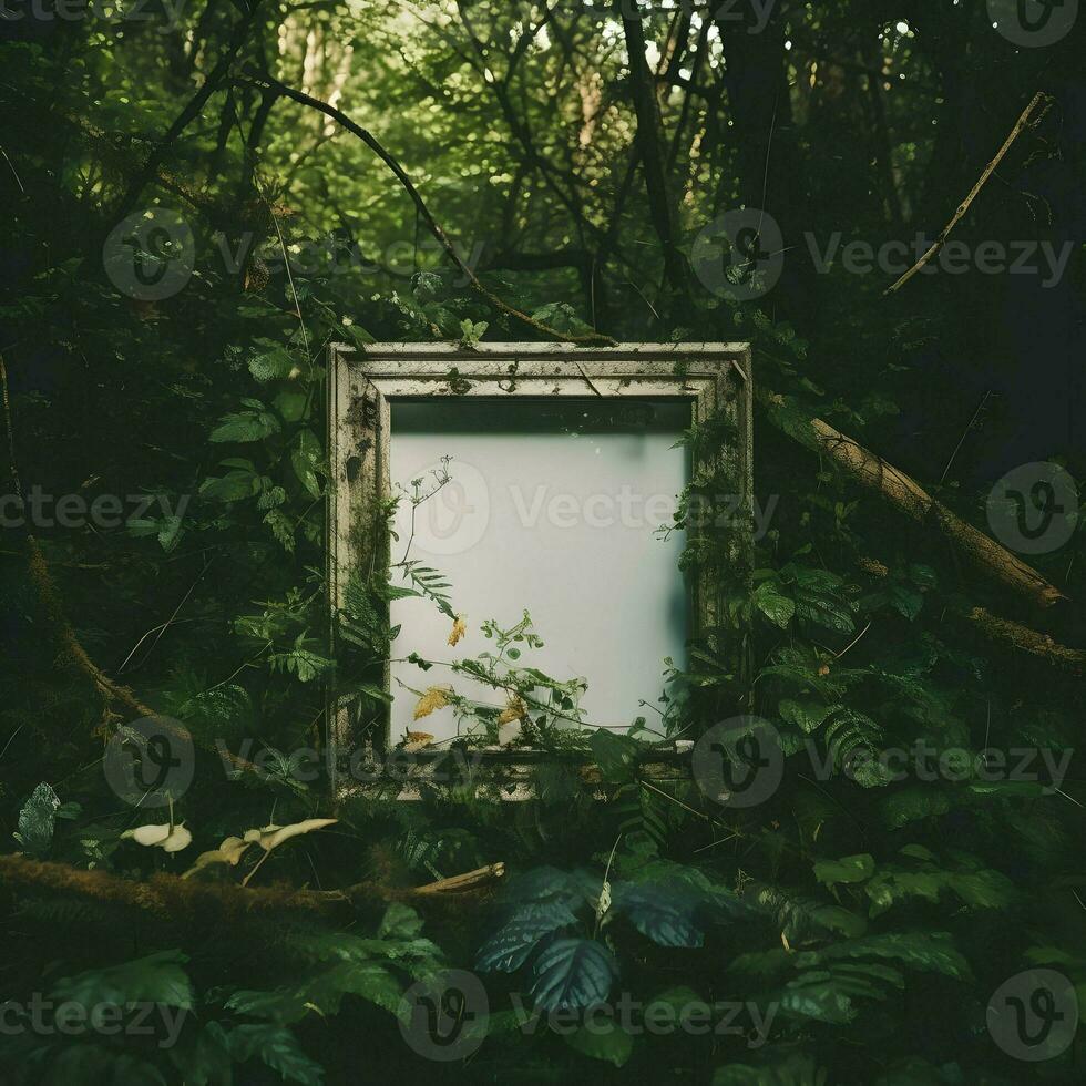 Empty photo shoot frame in forest. High quality. AI Generative