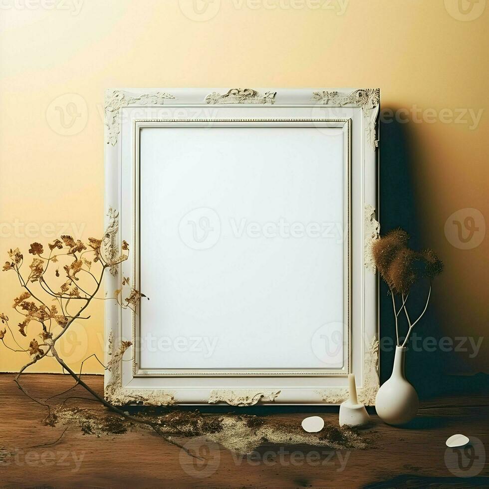 Empty frame mockup vintage. High quality. AI Generative photo