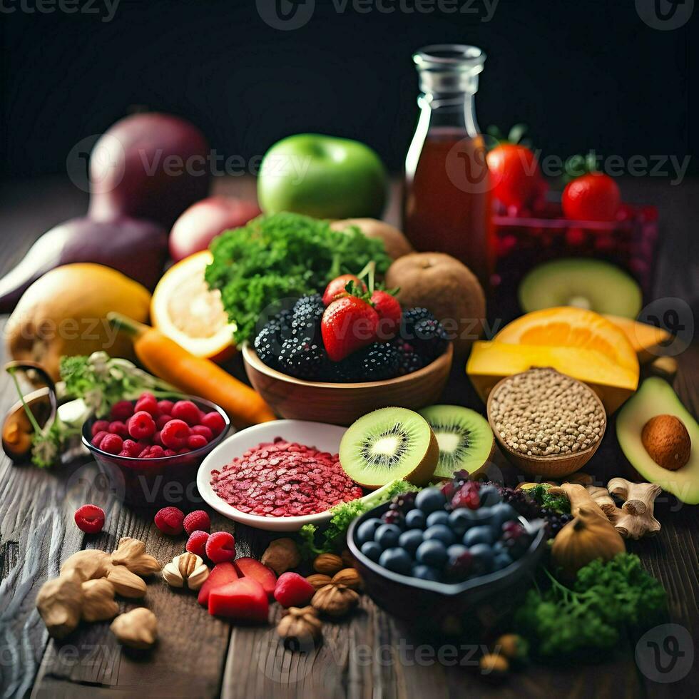 ingredientes de un sano dieta. alto calidad. ai generativo foto