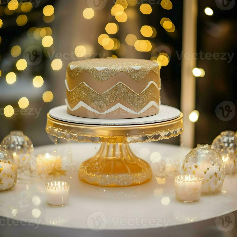 A gold cake. High quality. AI Generative photo