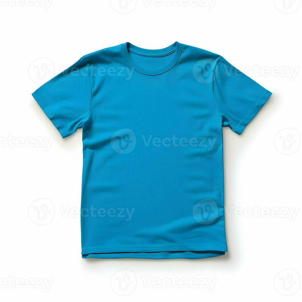 Blue t-shirt mock-up front view isolated on white. High-resolution. AI Generative photo