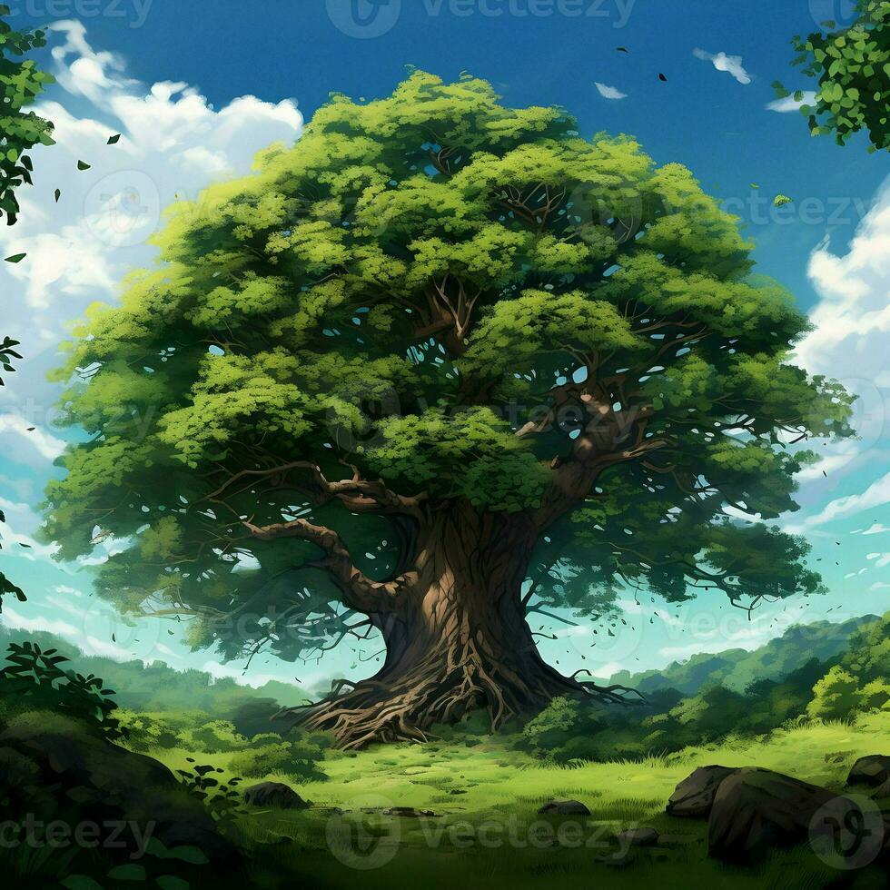 Huge tree photo. High quality. AI Generative photo