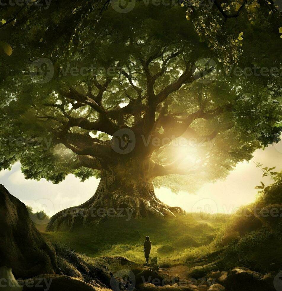 Huge tree photo. High quality. AI Generative photo