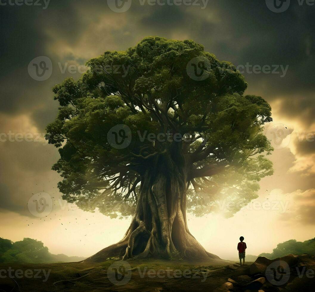 Big tree photo. High quality. AI Generative photo