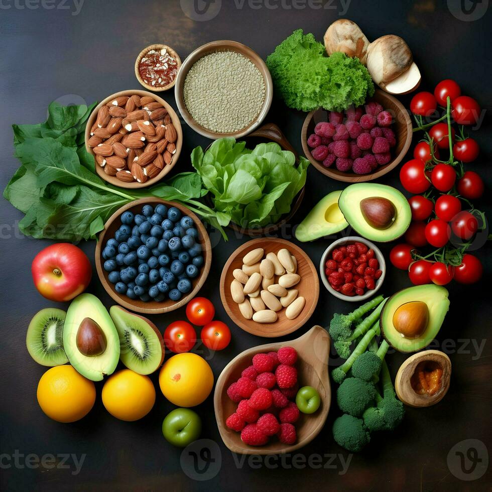 Ingredients of a healthy diet. High quality. AI Generative photo