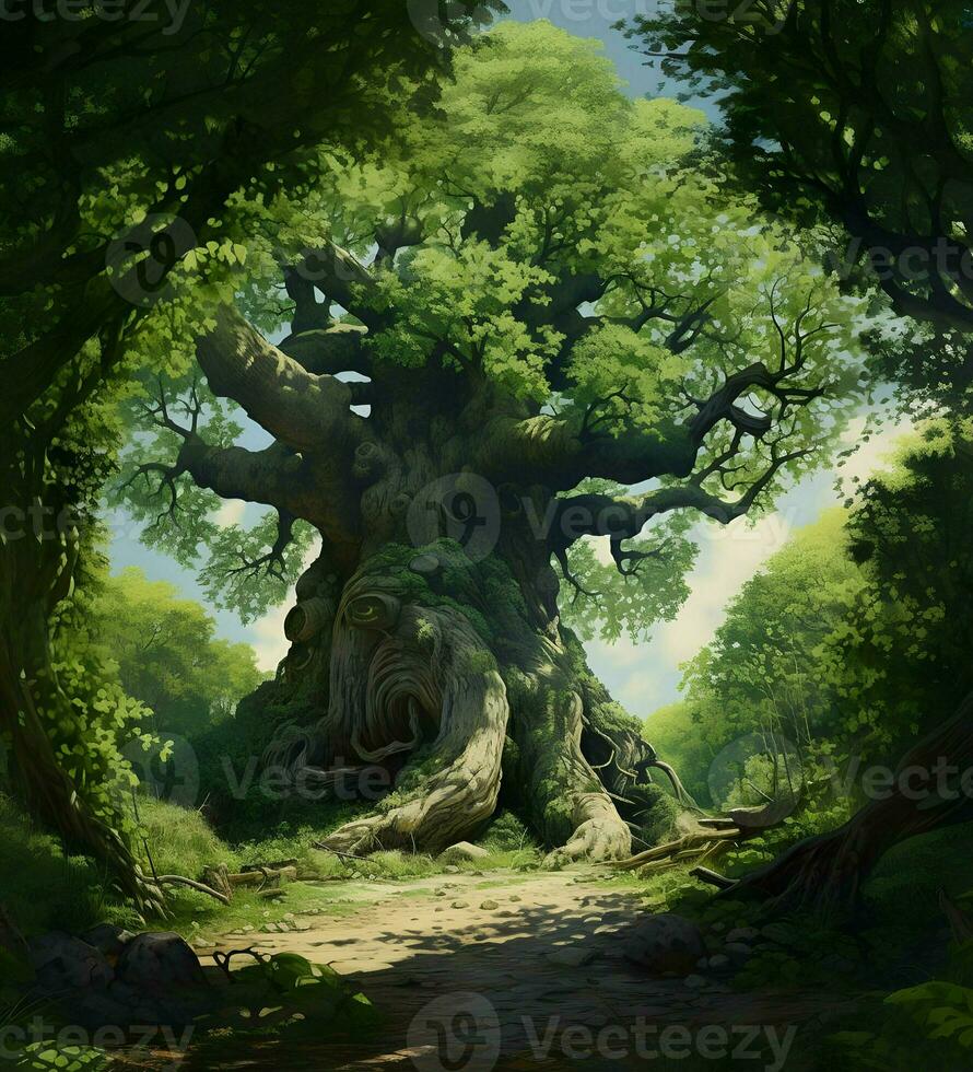 Huge tree photo. High quality. AI Generative photo