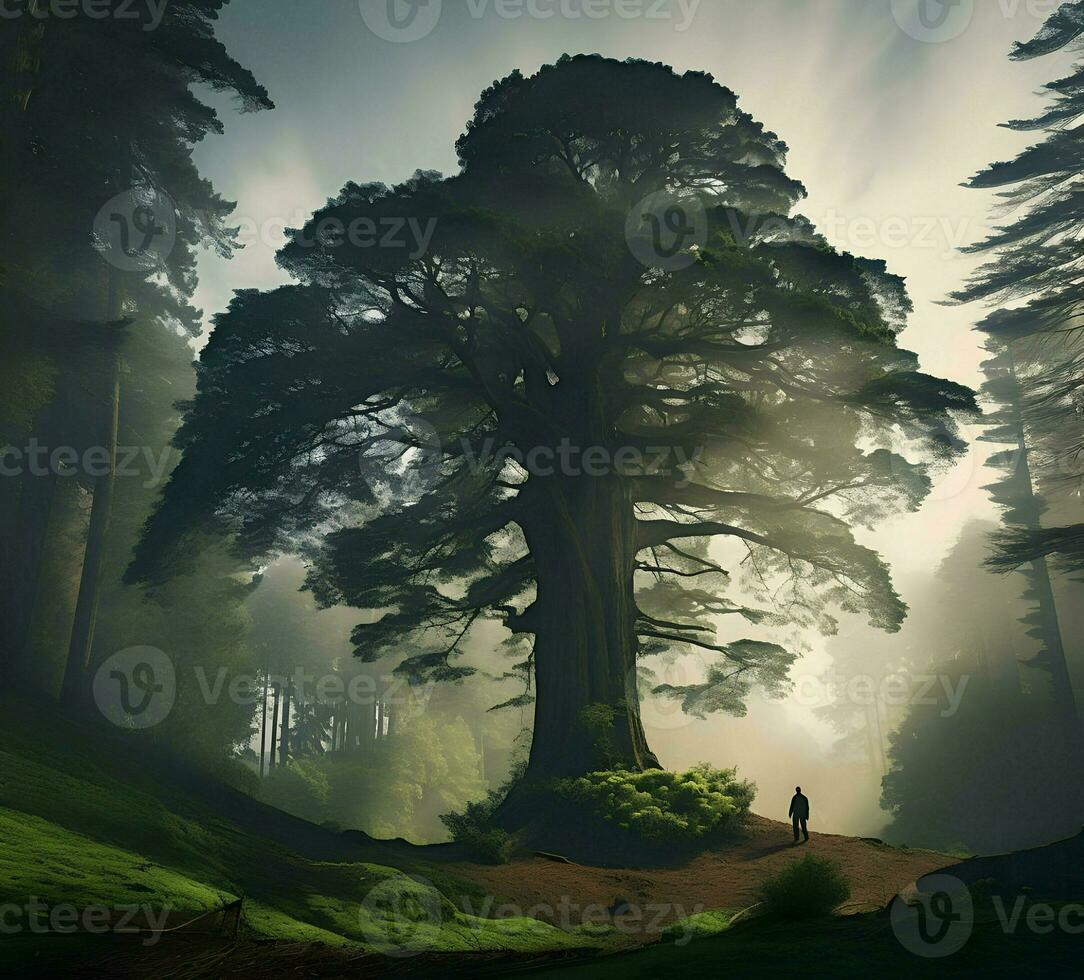 Huge tree photo. High quality. AI Generative photo