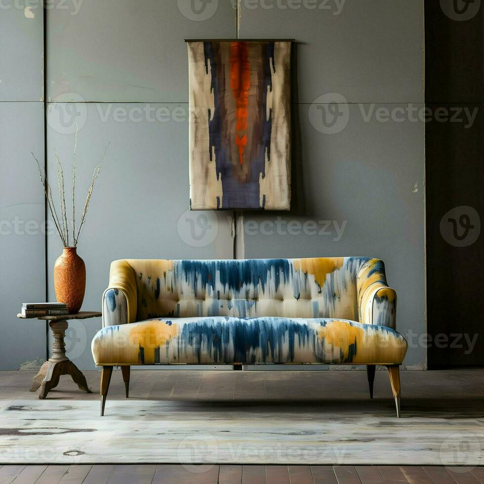 Ikat design sofa. High quality. AI Generative photo