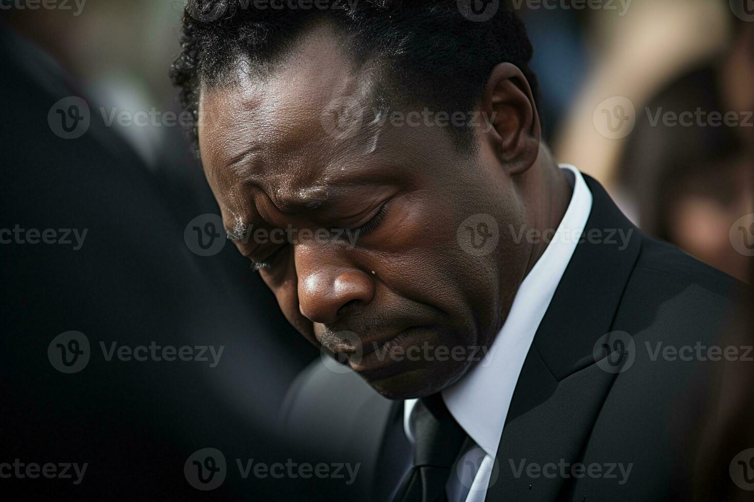 closeup shot of a senior man in front of a funeral bouquet AI generated photo