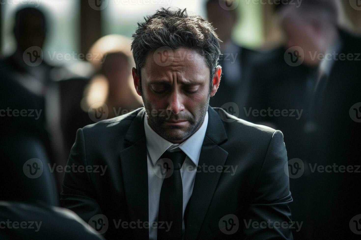 closeup shot of a senior man in front of a funeral bouquet AI generated photo