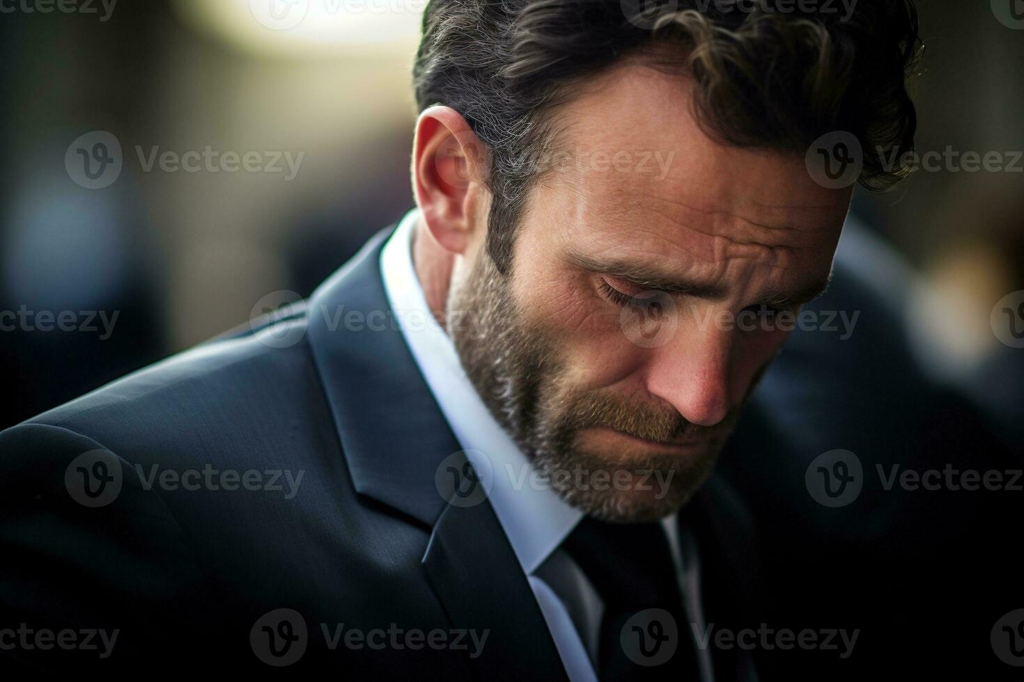 closeup shot of a senior man in front of a funeral bouquet AI generated photo