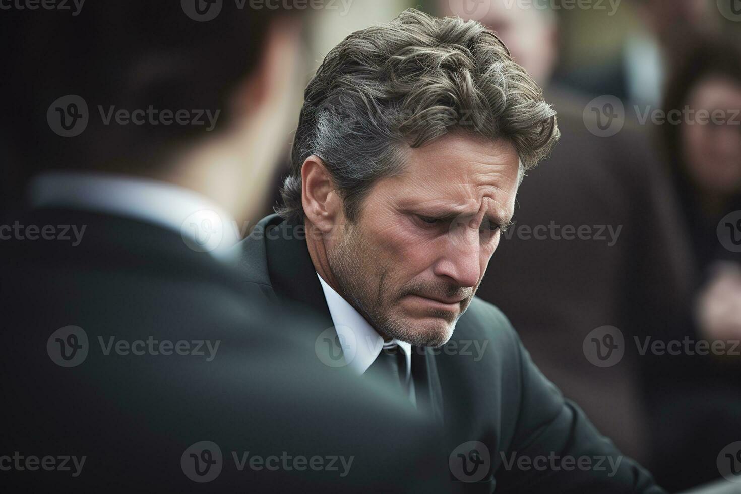 closeup shot of a senior man in front of a funeral bouquet AI generated photo