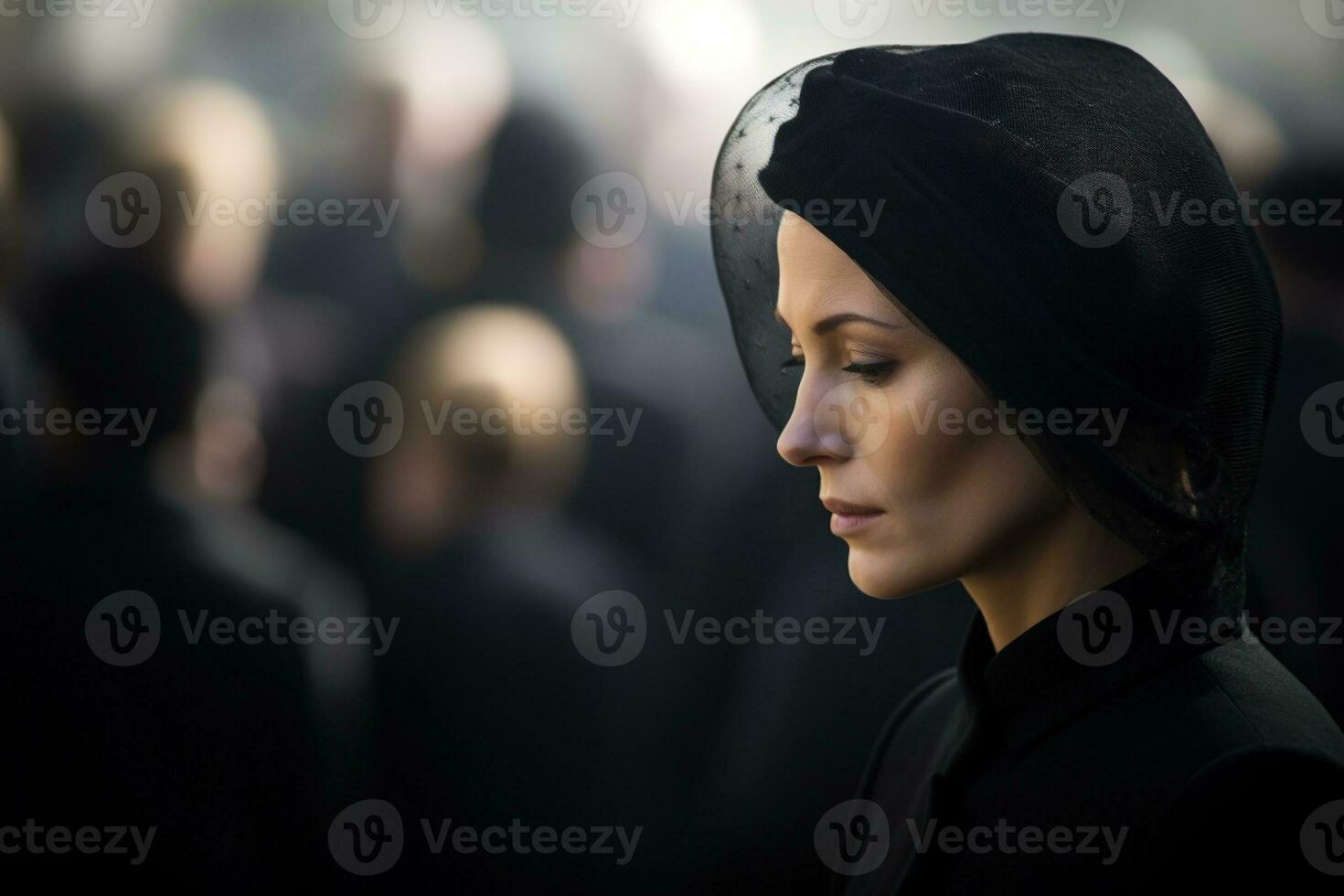 Portrait of a sad woman with a funeral bouquet of flowers AI generated photo