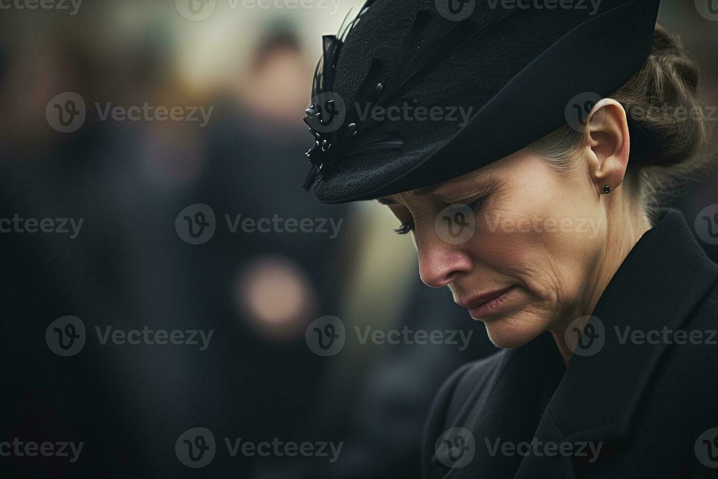 retrato de un triste mujer con un funeral ramo de flores de flores ai generado foto