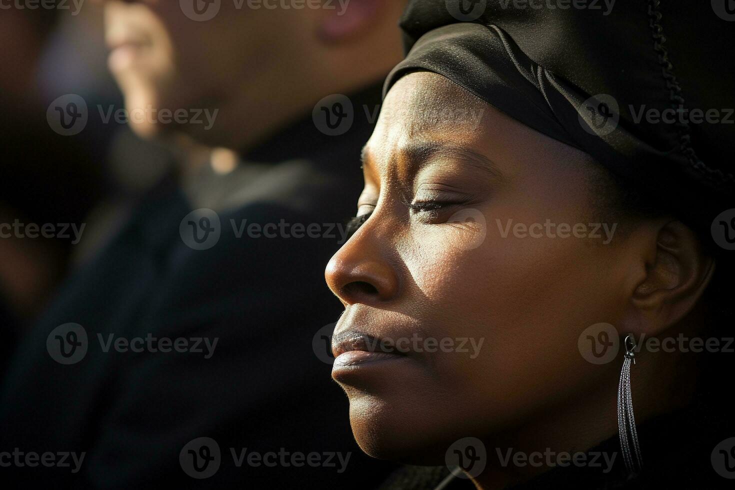 Portrait of a sad woman with a funeral bouquet of flowers AI generated photo