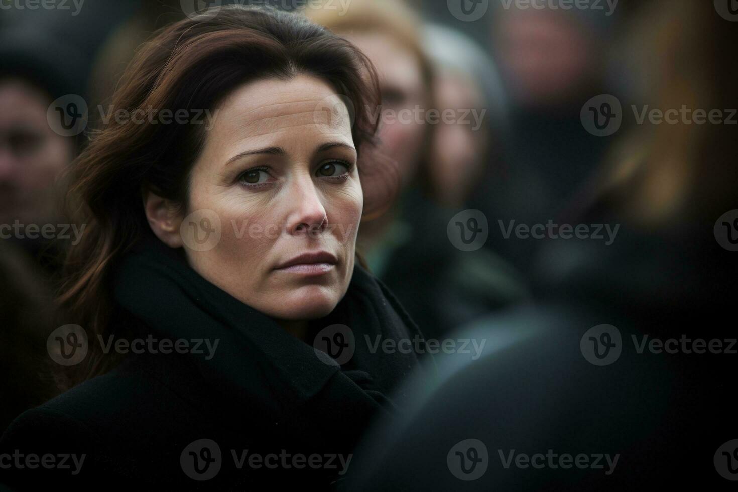 Portrait of a sad woman with a funeral bouquet of flowers AI generated photo