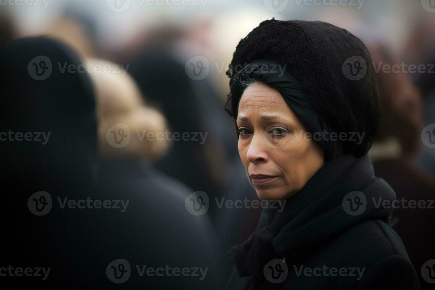 Portrait of a sad woman with a funeral bouquet of flowers AI generated photo