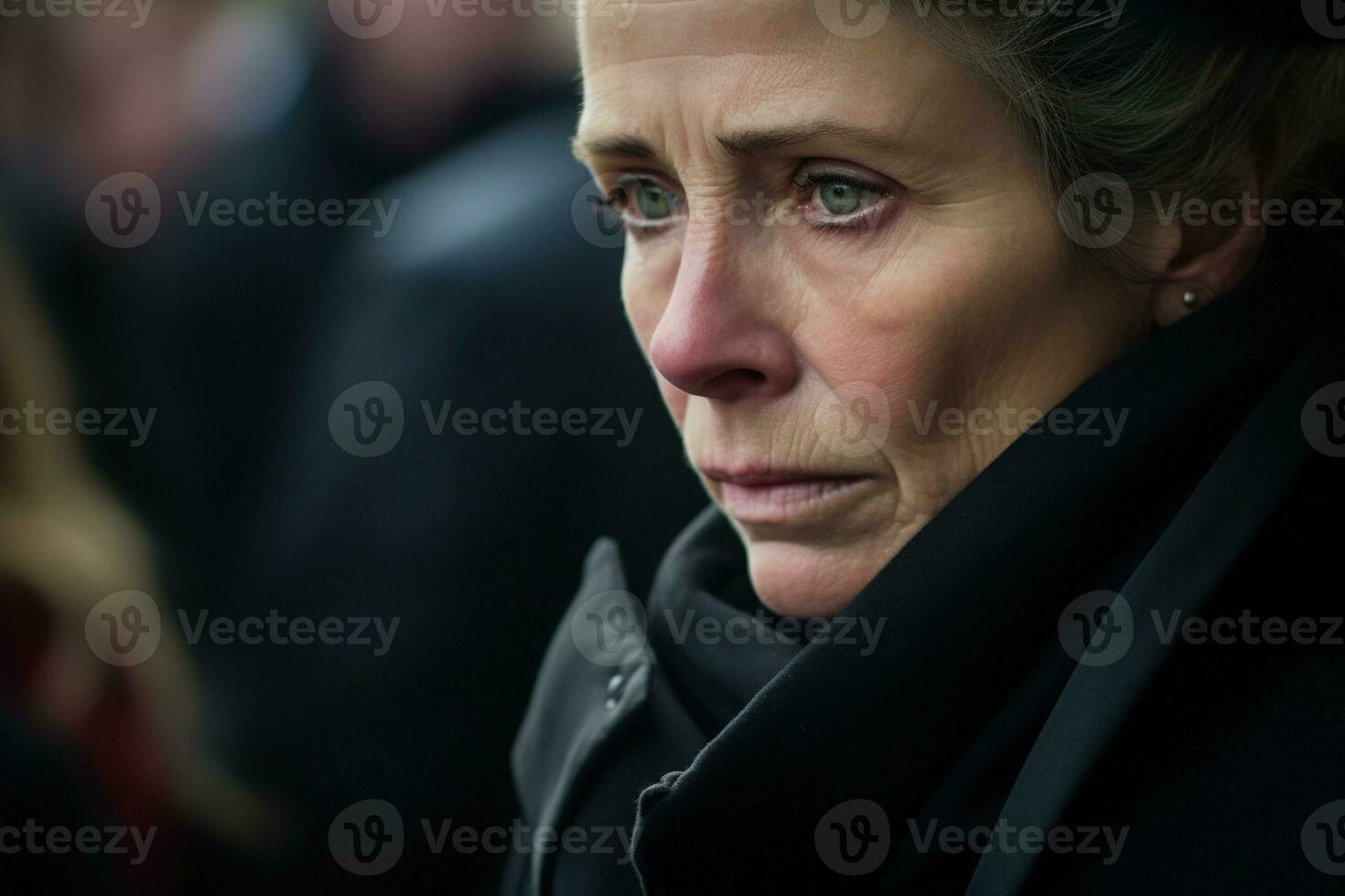 Portrait of a sad woman with a funeral bouquet of flowers AI generated photo