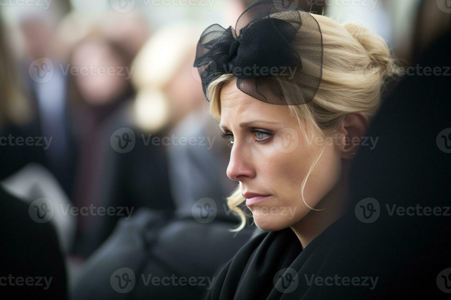 Portrait of a sad woman with a funeral bouquet of flowers AI generated photo