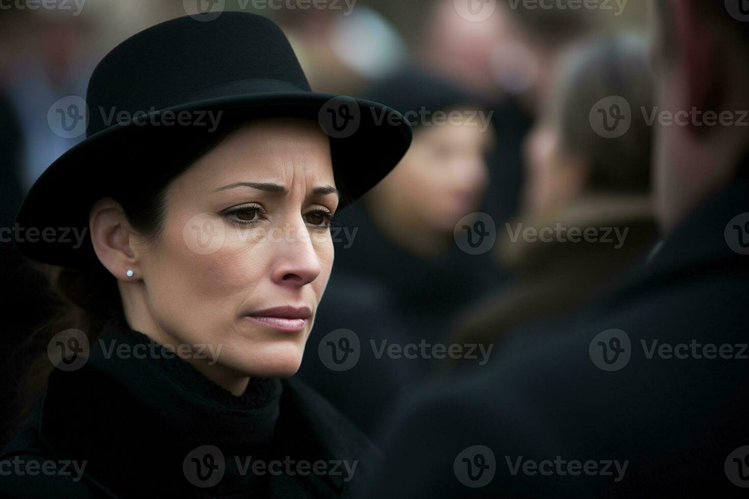 Portrait of a sad woman with a funeral bouquet of flowers AI generated photo