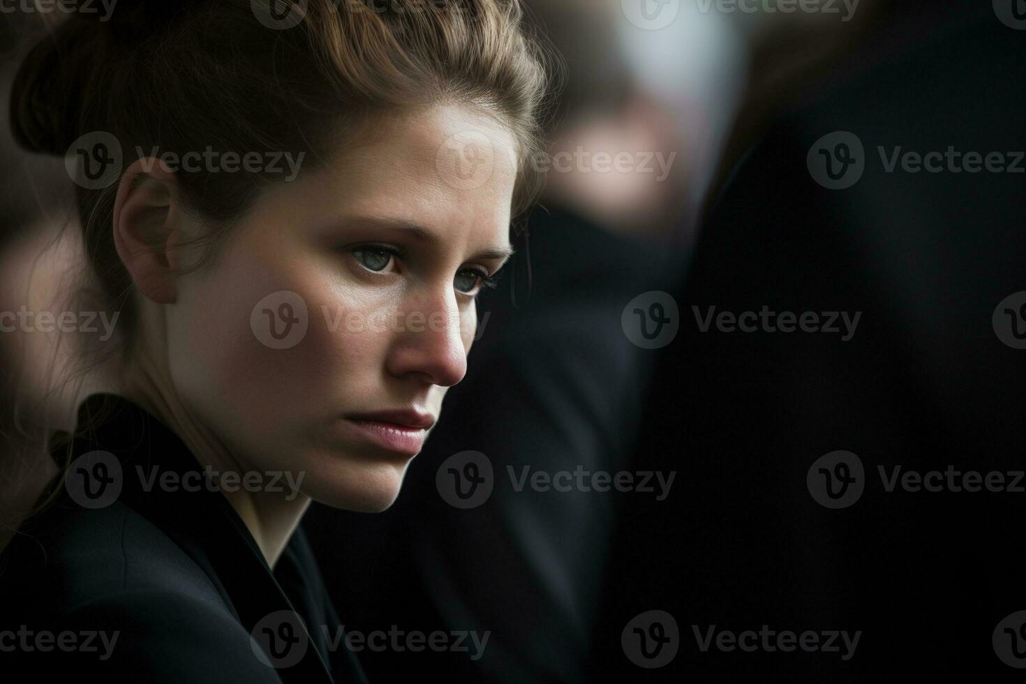 Portrait of a sad woman with a funeral bouquet of flowersAI generated photo