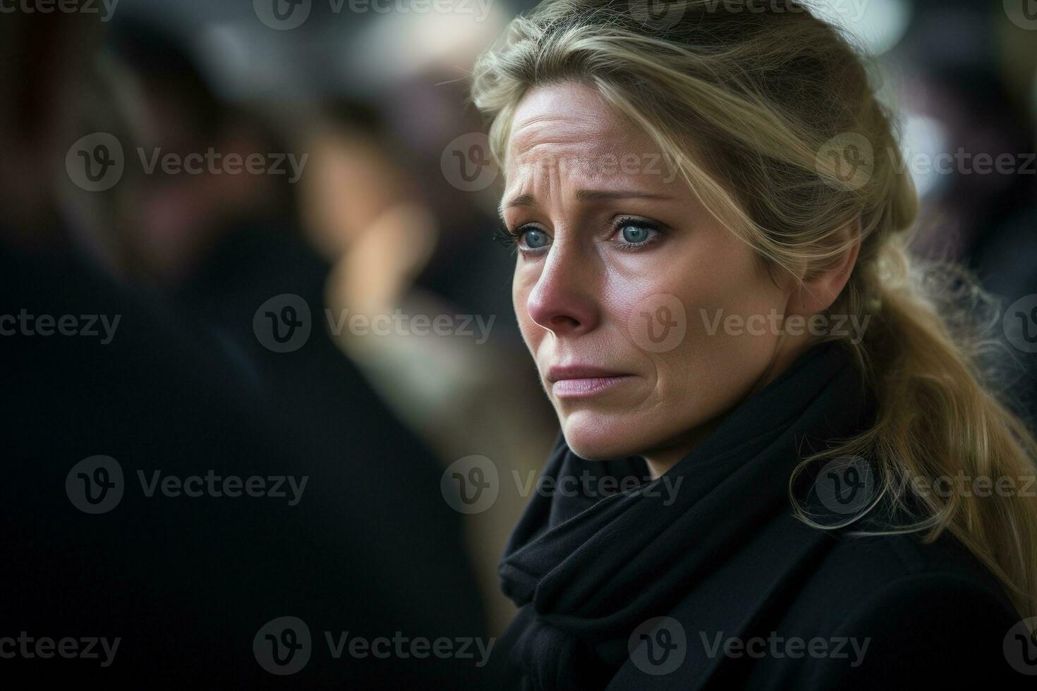 Portrait of a sad woman with a funeral bouquet of flowersAI generated photo