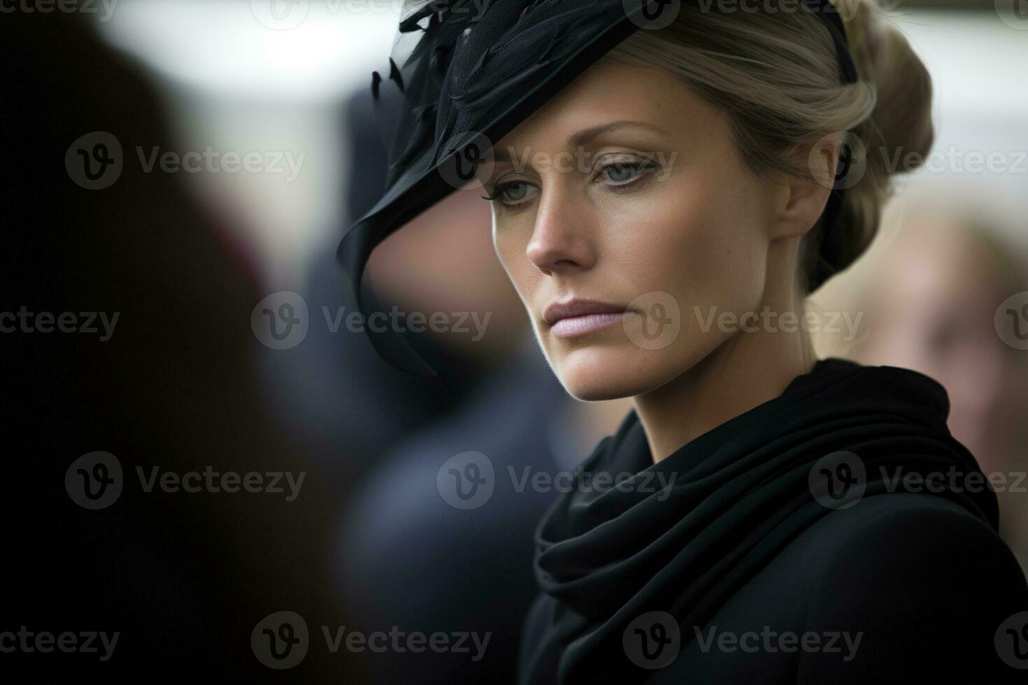 Portrait of a sad woman with a funeral bouquet of flowersAI generated photo