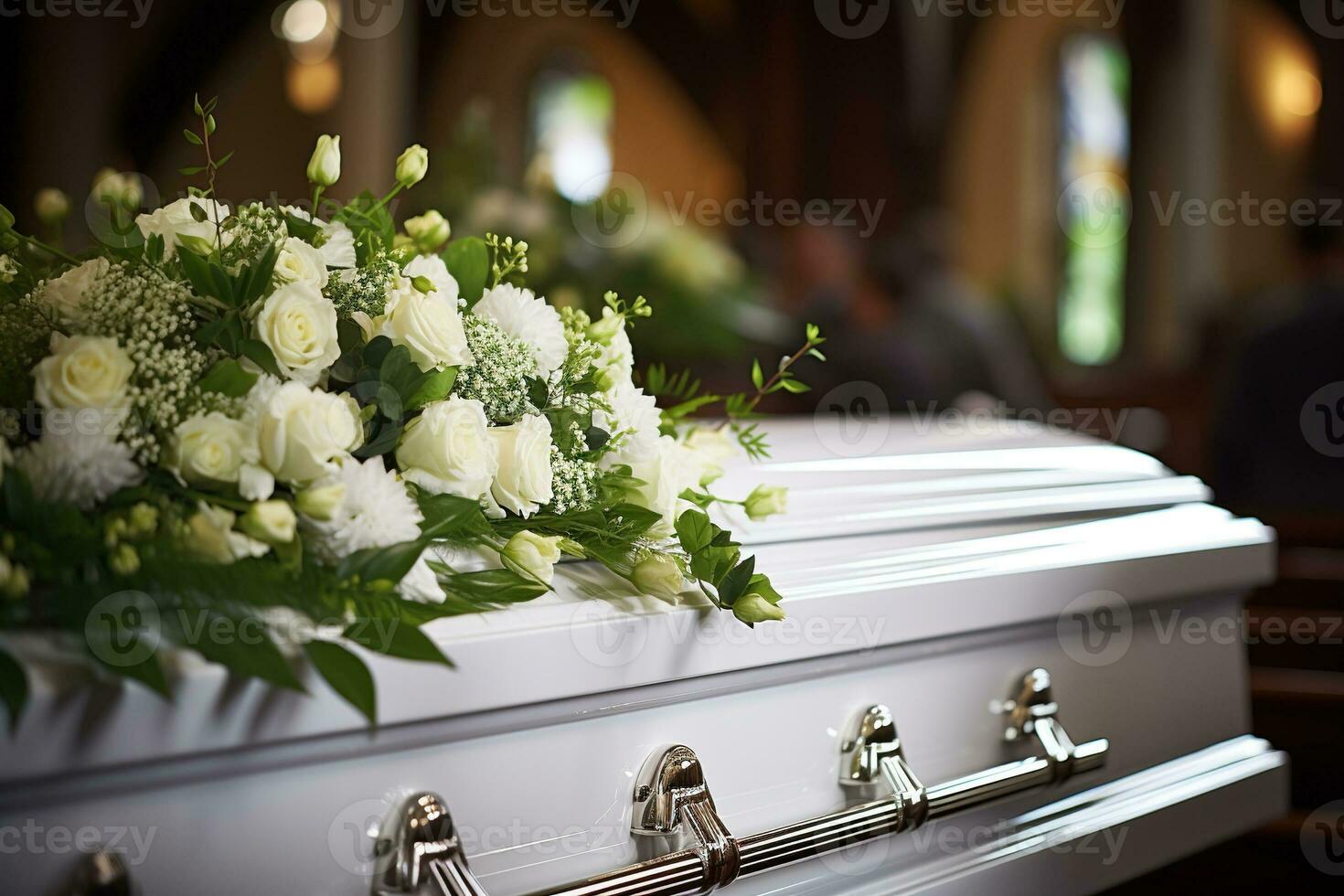 closeup shot of a colorful casket in a hearse or chapel before funeral or burial at cemetery AI generated photo