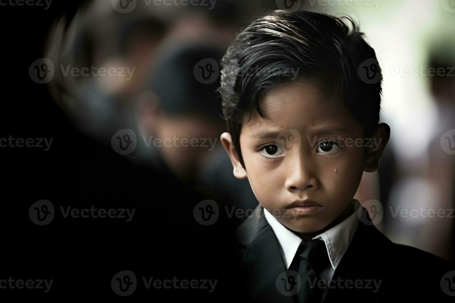 Portrait of little asian boy with sad expression.Funeral concept AI generated photo