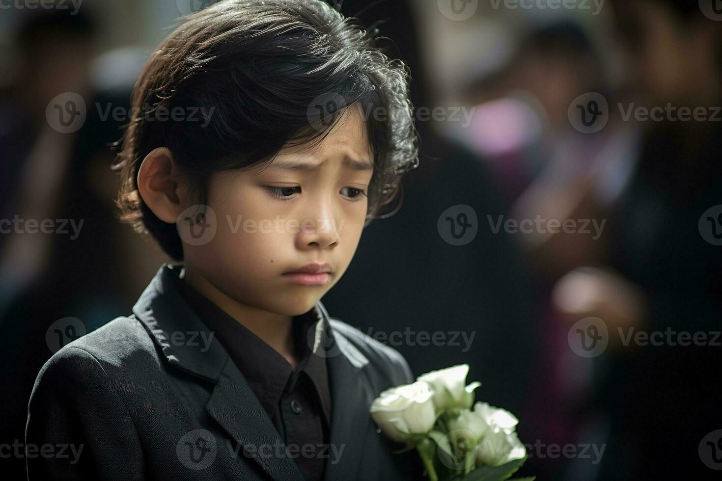Portrait of little asian boy with sad expression.Funeral concept AI  generated 30790701 Stock Photo at Vecteezy