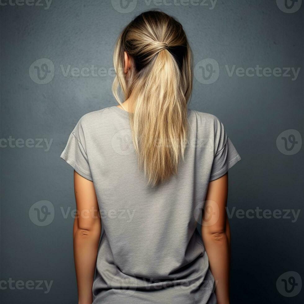 Illustration of a fashion portrait with plain t-shirt mockup, AI Generated photo