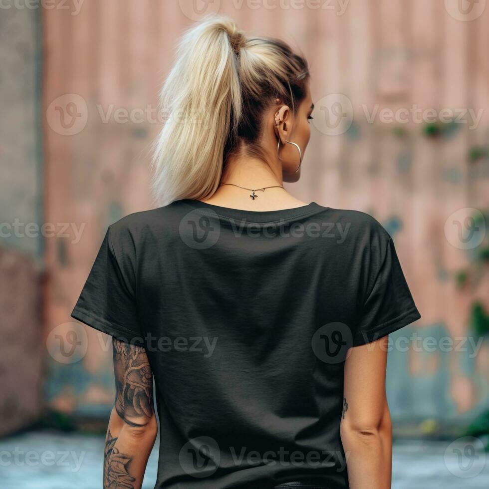 Illustration of a fashion portrait with plain t-shirt mockup, AI Generated photo