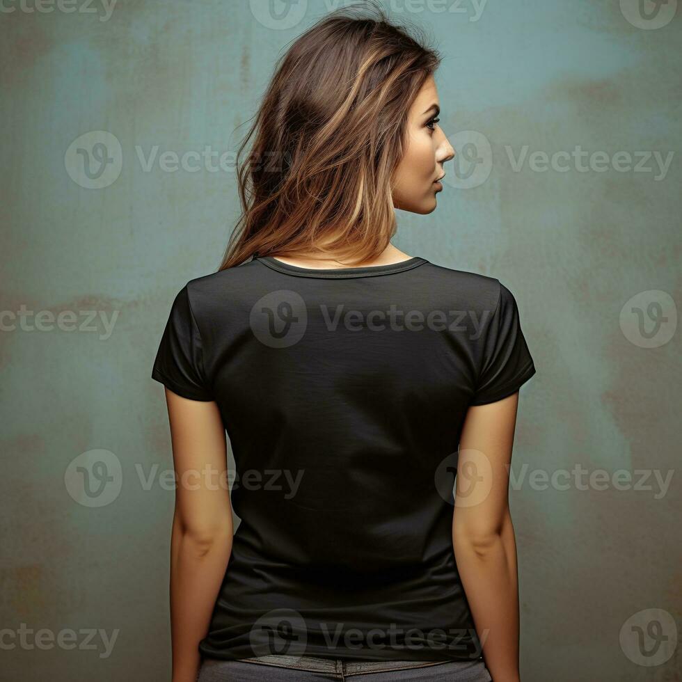 Illustration of a fashion portrait with plain t-shirt mockup, AI Generated photo