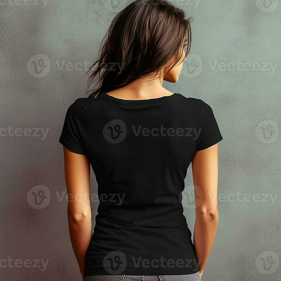 Illustration of a fashion portrait with plain t-shirt mockup, AI Generated photo