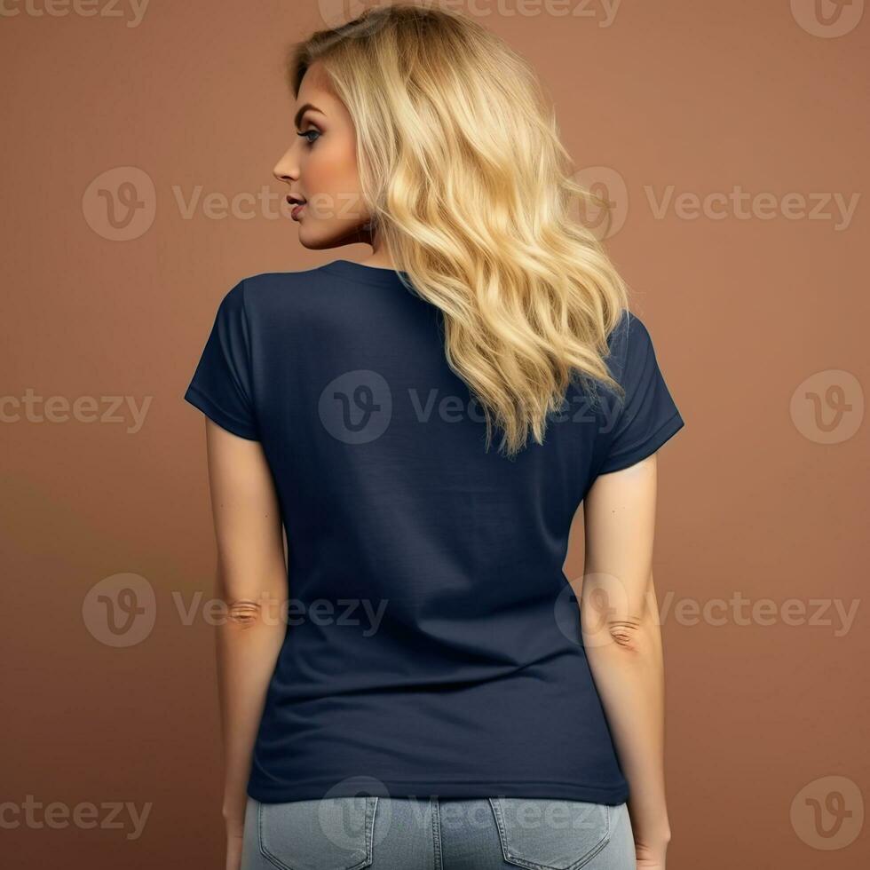 Illustration of a fashion portrait with plain t-shirt mockup, AI Generated photo