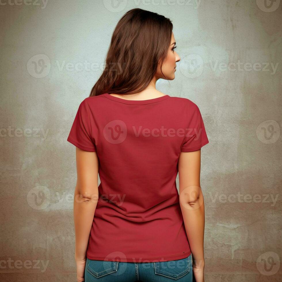 Illustration of a fashion portrait with plain t-shirt mockup, AI Generated photo