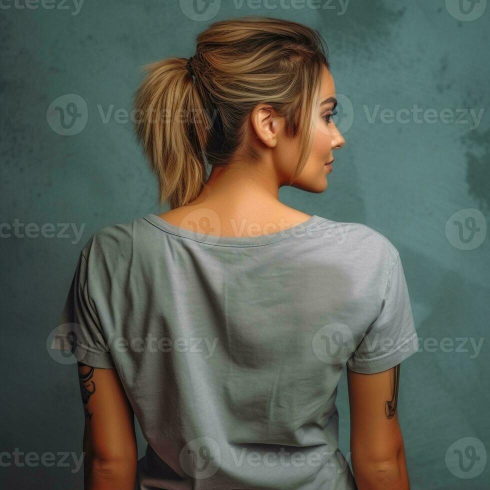 Illustration of a fashion portrait with plain t-shirt mockup, AI Generated photo