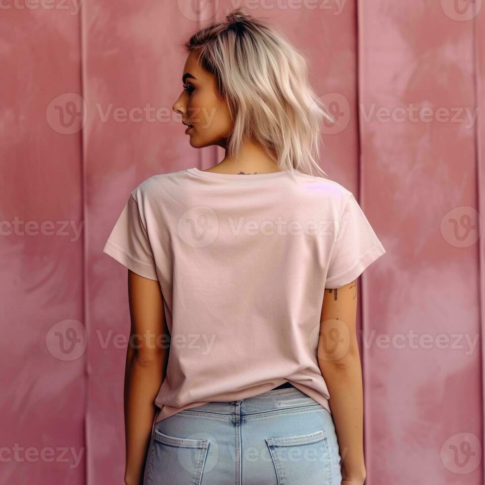 Illustration of a fashion portrait with plain t-shirt mockup, AI Generated photo