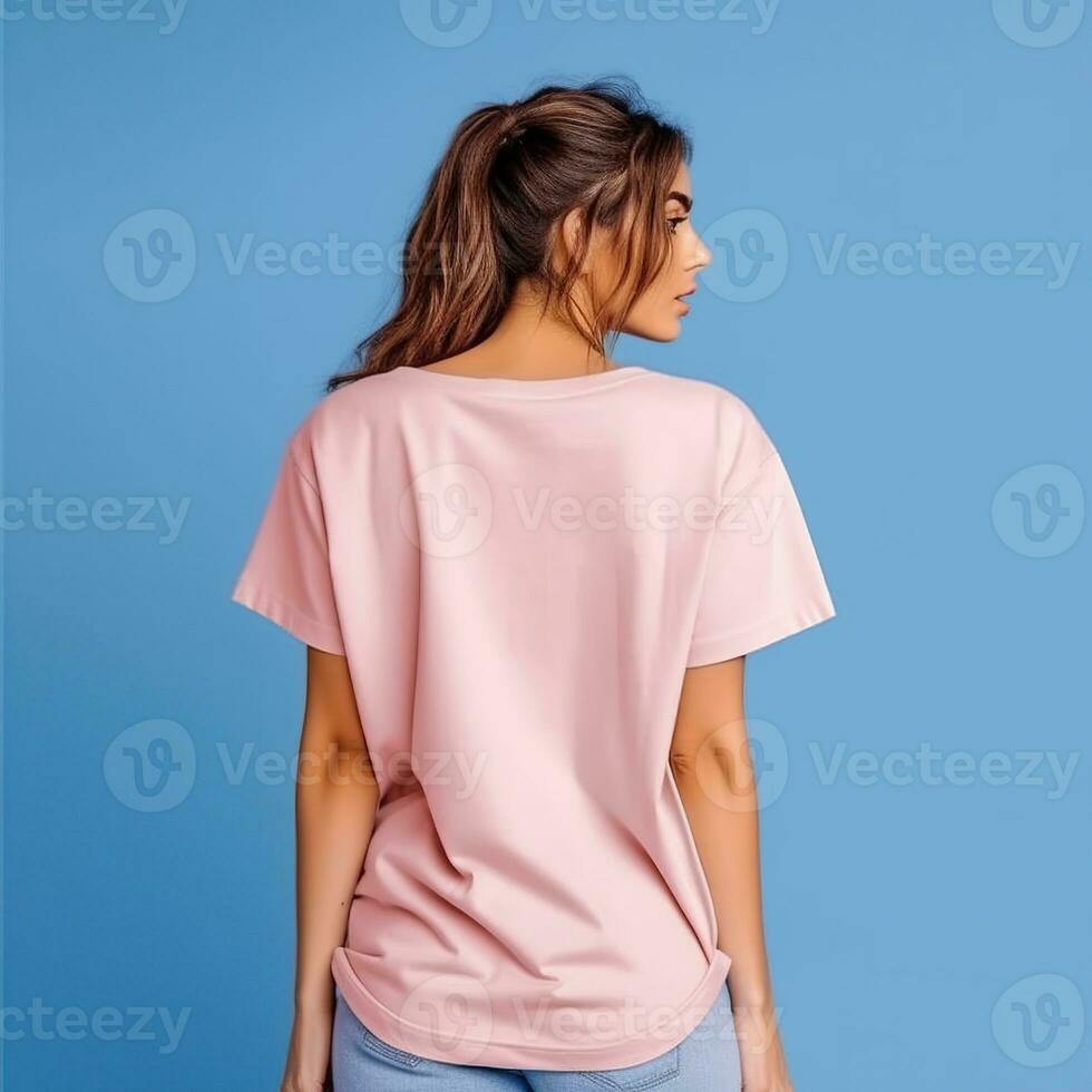 Illustration of a fashion portrait with plain t-shirt mockup, AI Generated photo
