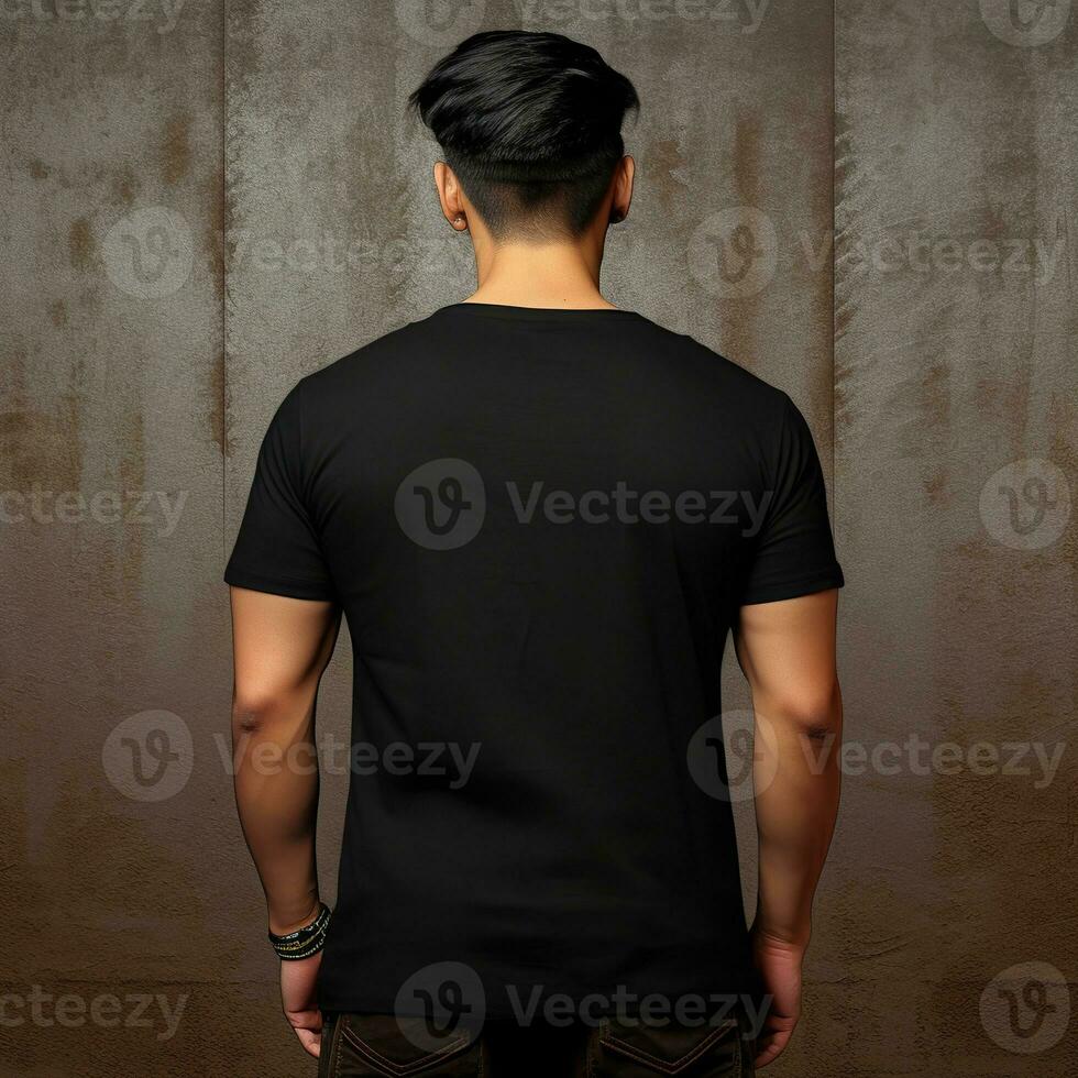 Illustration of a fashion portrait with plain t-shirt mockup, AI Generated photo