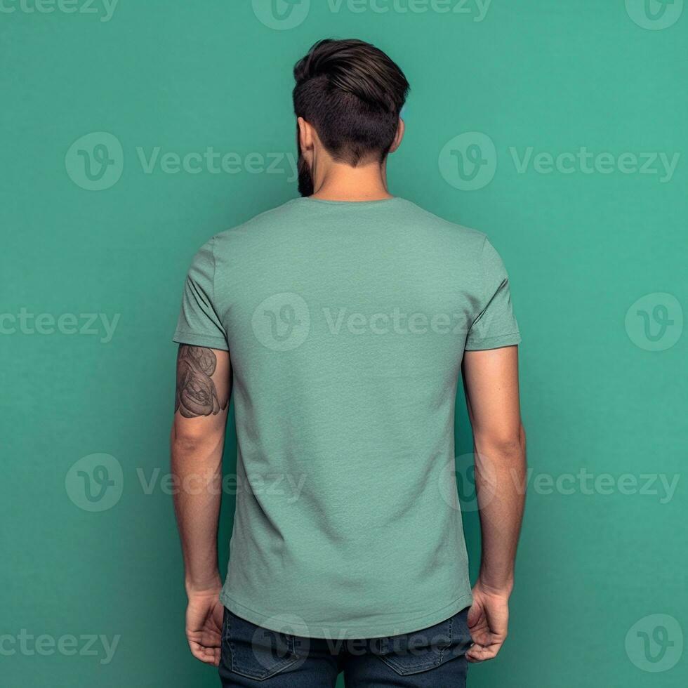 Illustration of a fashion portrait with plain t-shirt mockup, AI Generated photo