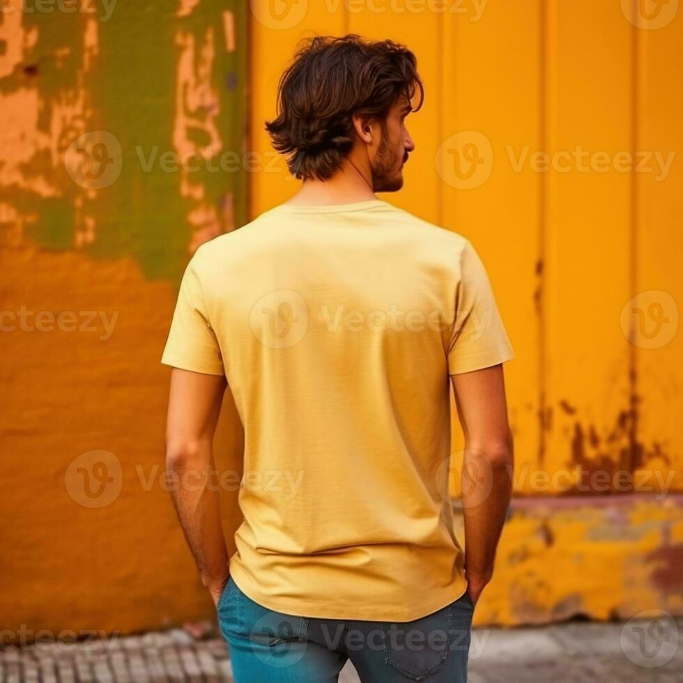 Illustration of a fashion portrait with plain t-shirt mockup, AI Generated photo