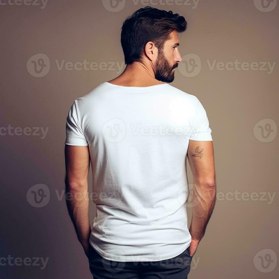 Illustration of a fashion portrait with plain t-shirt mockup, AI Generated photo