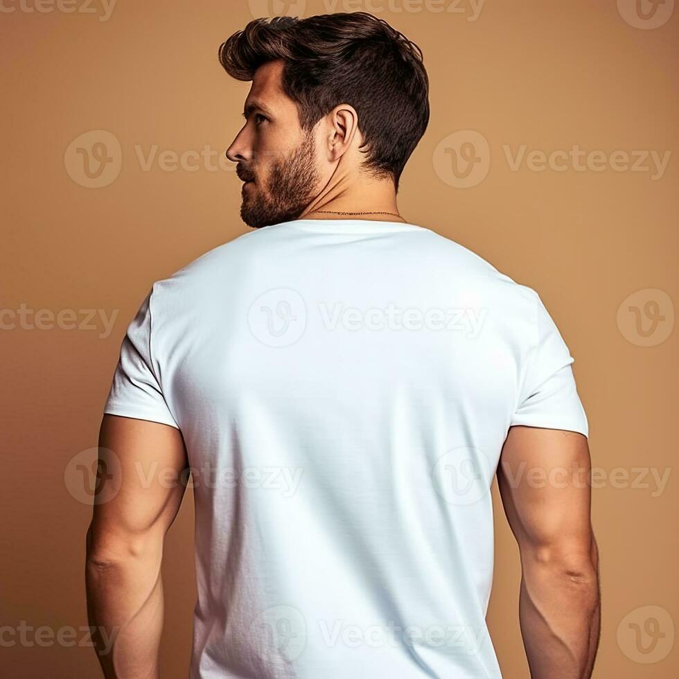 Illustration of a fashion portrait with plain t-shirt mockup, AI Generated photo