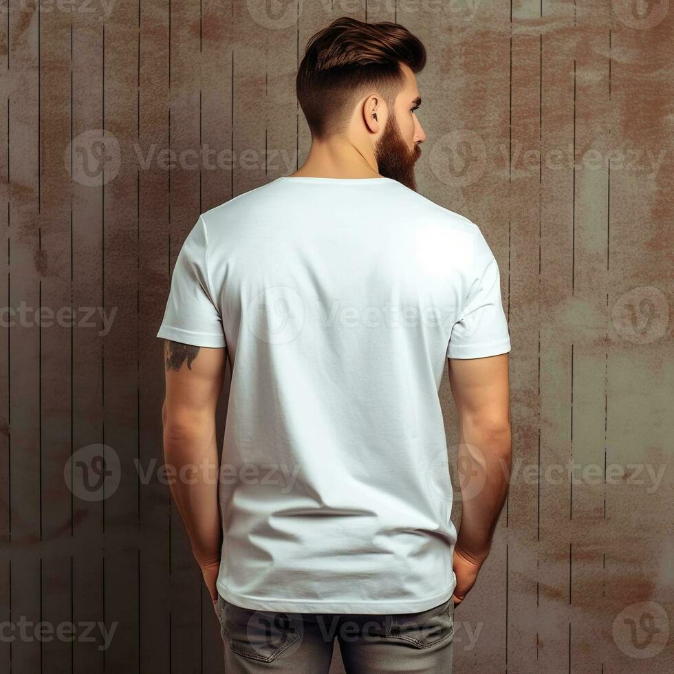 Illustration of a fashion portrait with plain t-shirt mockup, AI Generated photo