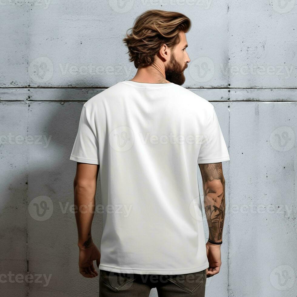 Illustration of a fashion portrait with plain t-shirt mockup, AI Generated photo