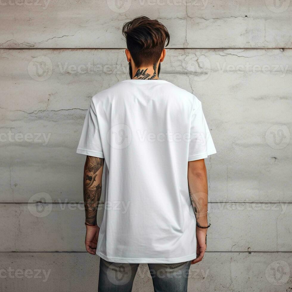 Illustration of a fashion portrait with plain t-shirt mockup, AI Generated photo