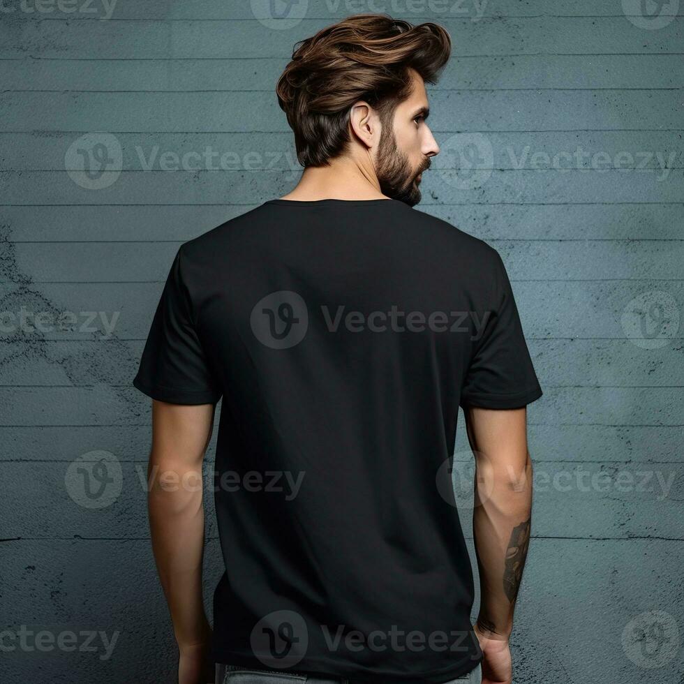 Illustration of a fashion portrait with plain t-shirt mockup, AI Generated photo