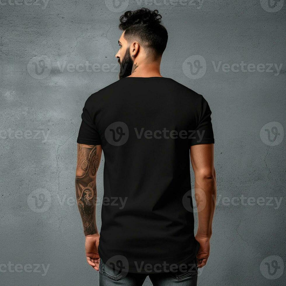 Illustration of a fashion portrait with plain t-shirt mockup, AI Generated photo